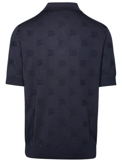 Shop Dolce & Gabbana Uomo Navy Silk Polo Shirt In Blue