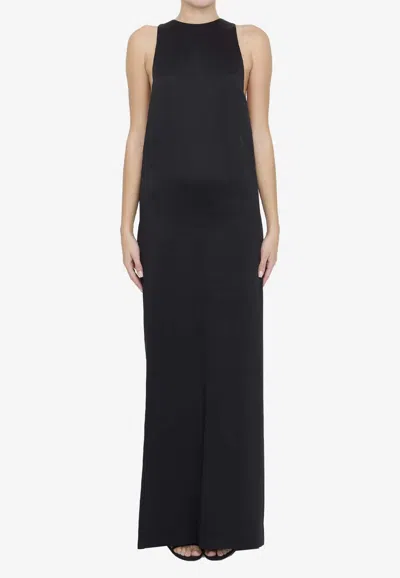 Shop Saint Laurent Back-tie Satin Crepe Dress In Black