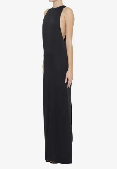 Shop Saint Laurent Back-tie Satin Crepe Dress In Black