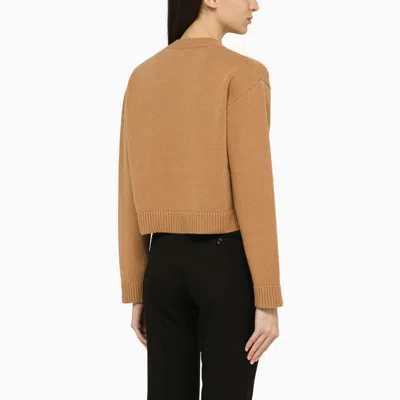Shop Gucci Camel-coloured Wool Sweater With Logo Women In Brown