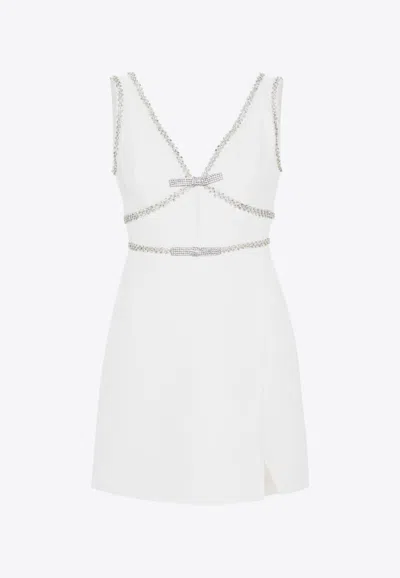 Shop Self-portrait Bonded Crepe Bow Mini Dress In White