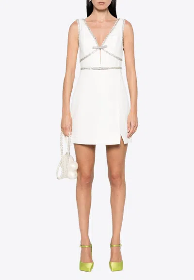 Shop Self-portrait Bonded Crepe Bow Mini Dress In White