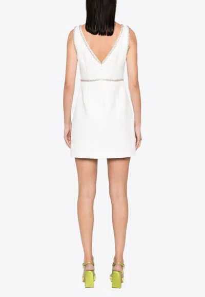 Shop Self-portrait Bonded Crepe Bow Mini Dress In White