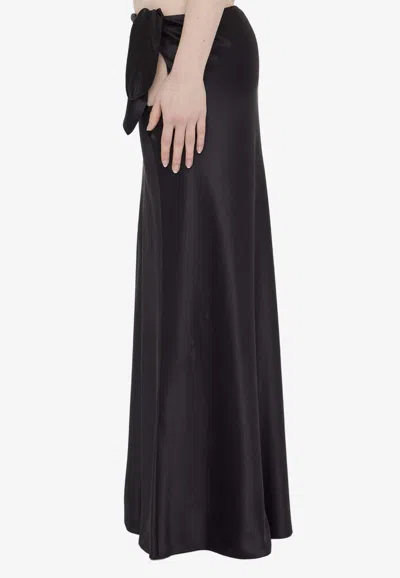 Shop Saint Laurent Bow Detailed Silk Maxi Skirt In Black