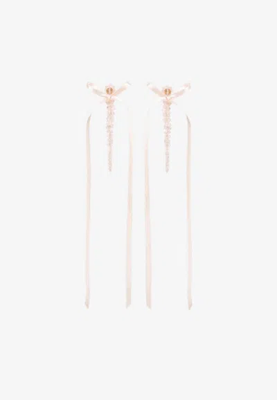 Shop Simone Rocha Bow Ribbon Drip Earrings In Pink