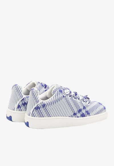 Shop Burberry Box Check Knit Low-top Sneakers In Blue