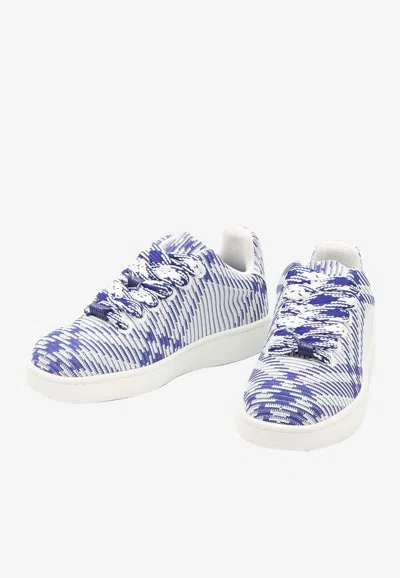 Shop Burberry Box Check Knit Low-top Sneakers In Blue