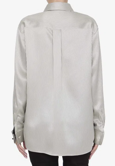 Shop Saint Laurent Boyfriend Striped Silk Satin Shirt In Gray