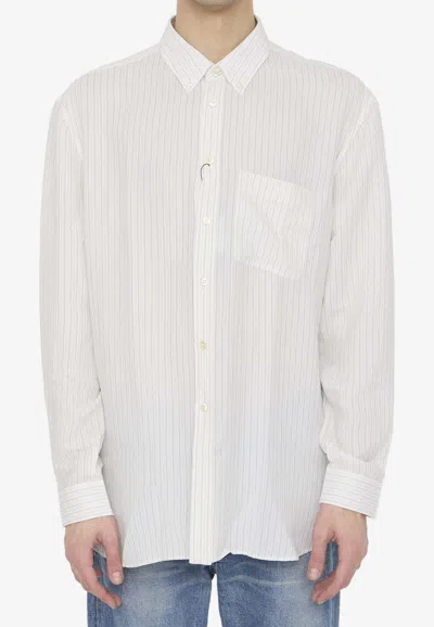 Shop Saint Laurent Button-down Striped Silk Shirt In White