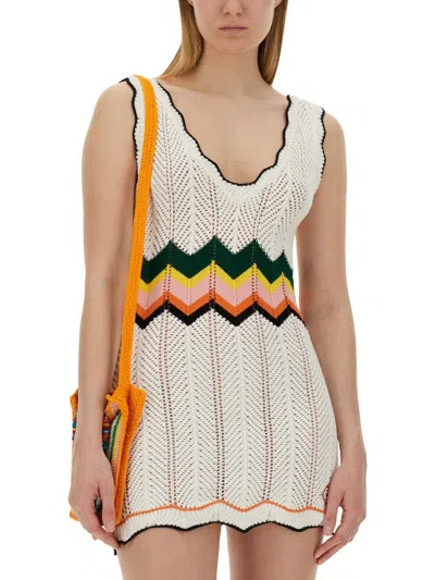 Shop Casablanca Chevron Lace Dress In Multicolour