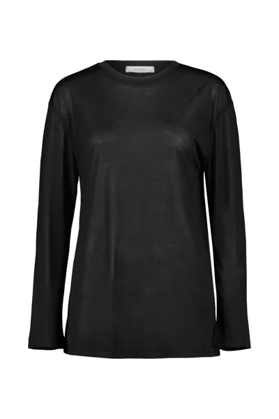 Shop Lemaire Long Sleeve Silk T-shirt Clothing In Black