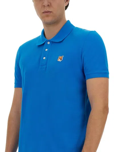 Shop Maison Kitsuné Polo Shirt "fox Head" In Blue