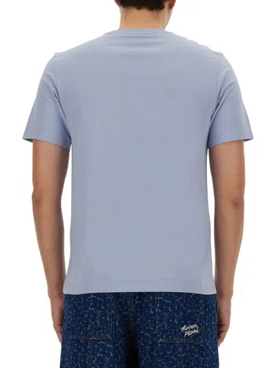 Shop Maison Kitsuné T-shirt With Fox Patch In Blue