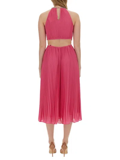 Shop Michael Kors Pleated Georgette Dress With Cut-out Details In Pink