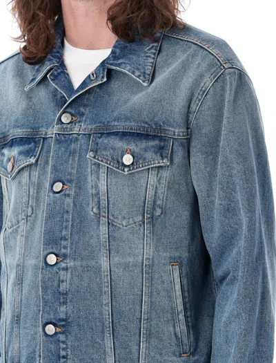 Shop Mm6 Maison Margiela Raw-cut Denim Jacket In Washed Blue