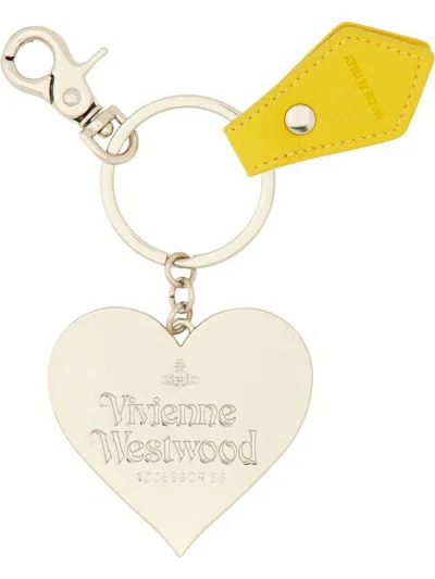 Shop Vivienne Westwood "mirror Heart Orb" Keychain In Yellow