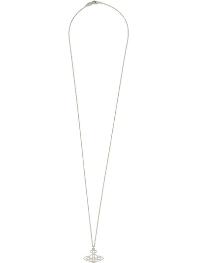 Shop Vivienne Westwood Thin Necklace With Orb Pendant In Silver