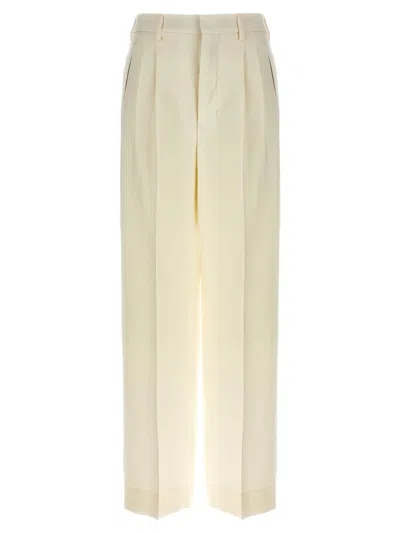Ami Alexandre Mattiussi Pleated Trousers With Back Pockets And Belt Loops In White