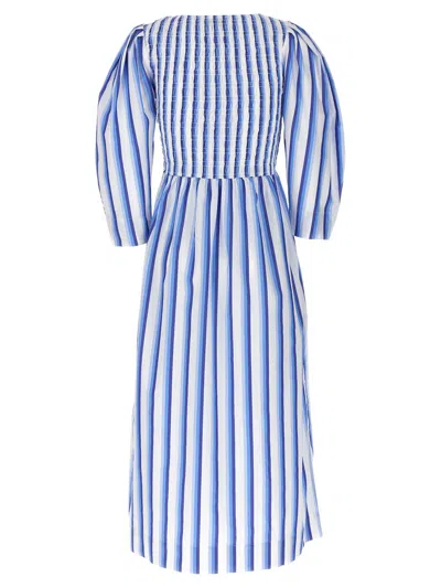 Shop Ganni Stripe Smock Stitch Dress In Multicolor
