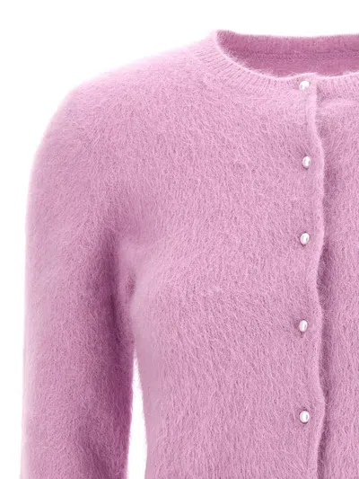 Shop Maison Margiela Pearl Button Cardigan In Pink