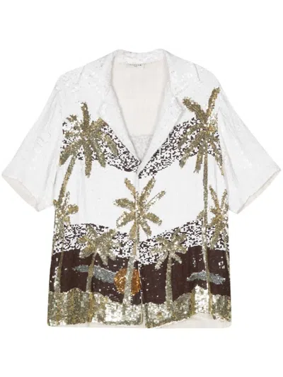 Shop P.a.r.o.s.h . Palm Tree-print Sequin-embellished Shirt In Fantasia Bianco