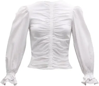 Shop Cinq À Sept Women's Mahnaz Ruched Poplin Puff-sleeve Top, White