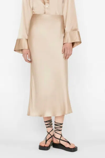 Shop Frame Midi Bias Skirt In Khaki Tan In Multi