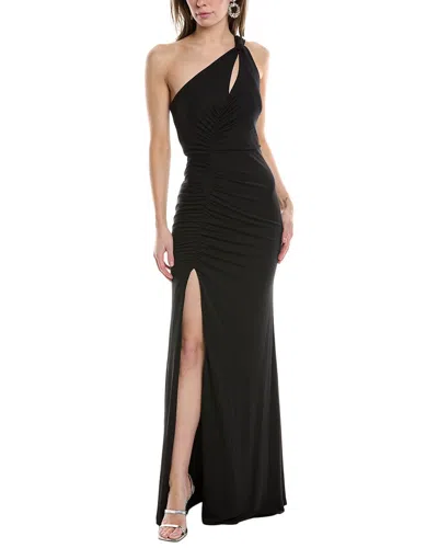 Shop Marchesa Notte Asymmetrical Halter Gown In Black