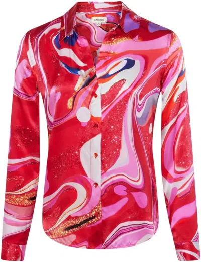 L Agence Multi Tie-dye Swirl Tyler Button-front Silk Blouse In Multi