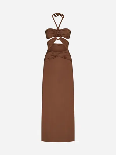 Shop Maygel Coronel Migramah Long Dress In Cocoa Brown