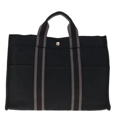 Shop Hermes Fourre Tout Canvas Tote Bag () In Black