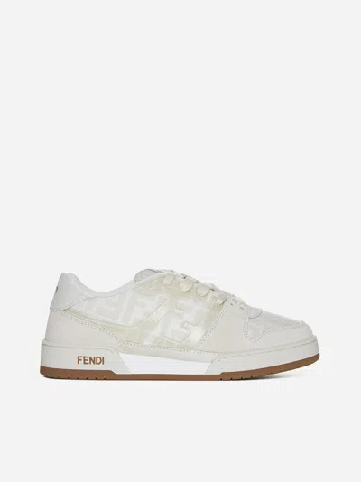 Shop Fendi Match Fabric And Suede Sneakers In Ivory