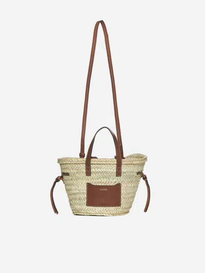 Shop Isabel Marant Cadix Mini Straw Bag In Natural,cognac