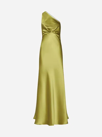 Shop Blanca Vita Aloysia Satin One-shoulder Long Dress In Oil