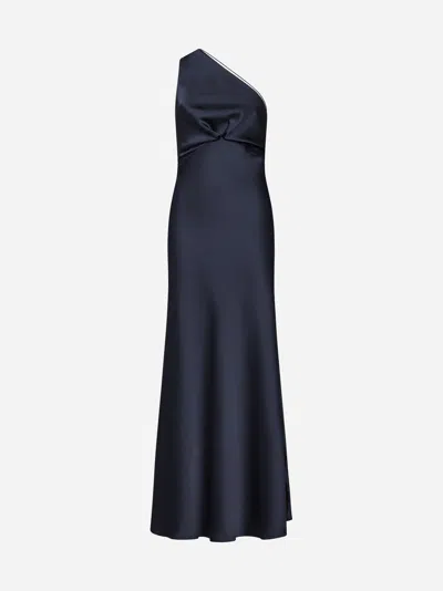 Shop Blanca Vita Aloysia Satin One-shoulder Long Dress In Topaz