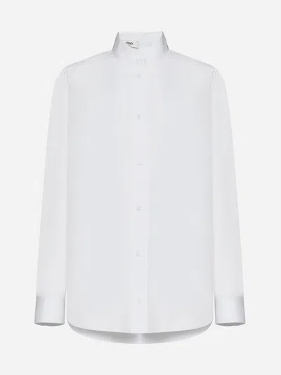 Shop Fendi Poplin Cotton Shirt In White