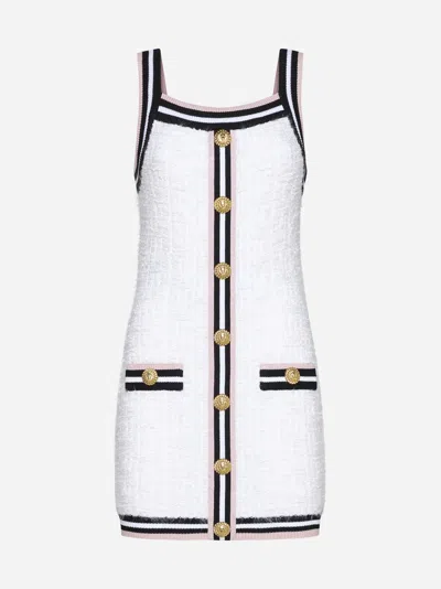 Shop Balmain Monogram Knit Mini Dress