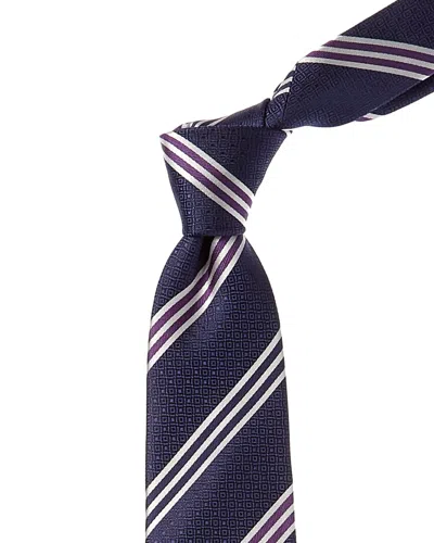 Shop Canali Navy Stripe Silk Tie In Blue