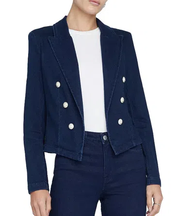 Shop L Agence Wayne Crop Denim Double Breasted Jacket Blazer, Palomino In Multi