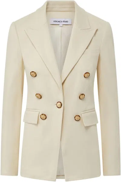 Shop Veronica Beard Women's Naira Denim Double Breased Blazer Jacket, Ecru In White