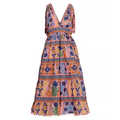 Farm Rio Seashell Tapestry Cotton Midi Dress In Multi