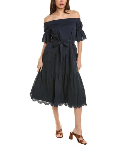 Shop Gracia Off-the-shoulder A-line Dress In Blue