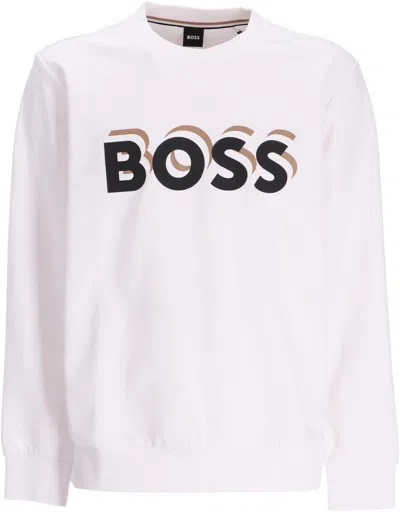 Shop Hugo Boss Men's Soleri Logo Crew Neck Sweatshirt, White