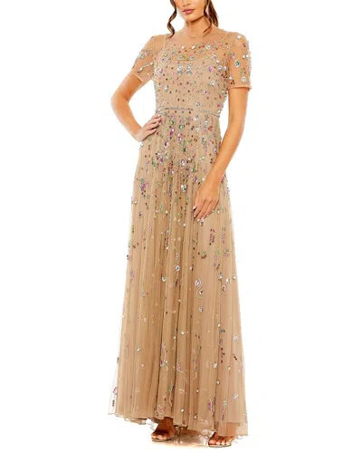 Shop Mac Duggal Embellished Sequin Detail A-line Gown In Beige