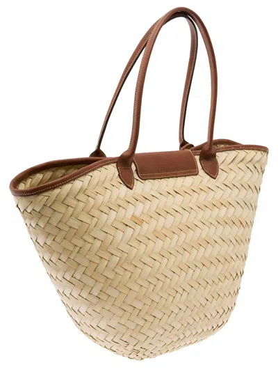 Shop Longchamp 'xl Le Panier' Beige Tote Bag With Beads Strap In Straw Woman