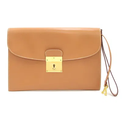 Shop Hermes Kirius Leather Clutch Bag () In Brown