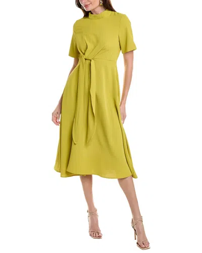 Shop Gracia Waist Bow Mock Neck Midi Dress In Yellow