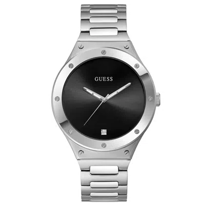 Shop Guess Men's Scope Black Dial Watch In Silver