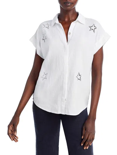 Shop Rails Womens Eyelet Stars Collared Button-down Top In White