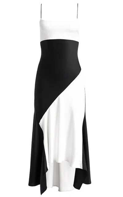 Shop Alice And Olivia Rosa Handkerchief Midi-length Slipdress, Off White/black In Multi